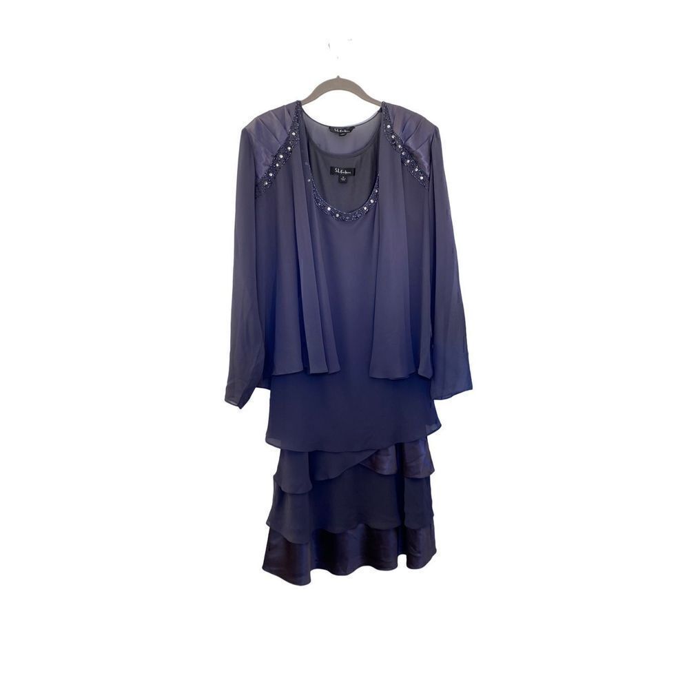 SL fashions two piece tiered dress with cover up jacket size 14 